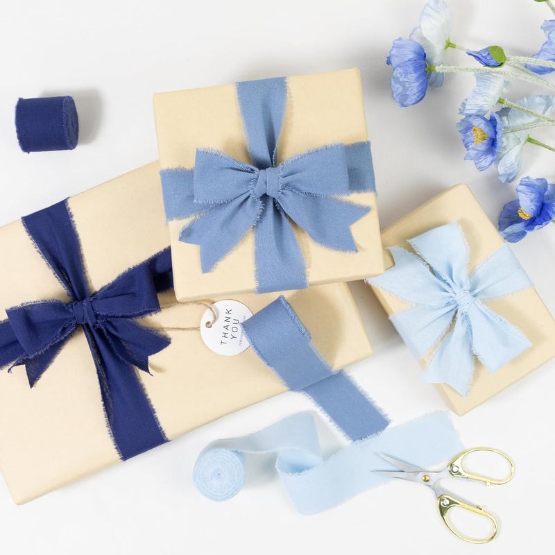 Keypan Blue Ribbon 1-1/2 Inch x 15 Yards Handmade Cotton Frayed Fringe Fabric Ribbons for Crafts Flower Bouquets Wedding Baby Shower Home DIY Decor - Image 4